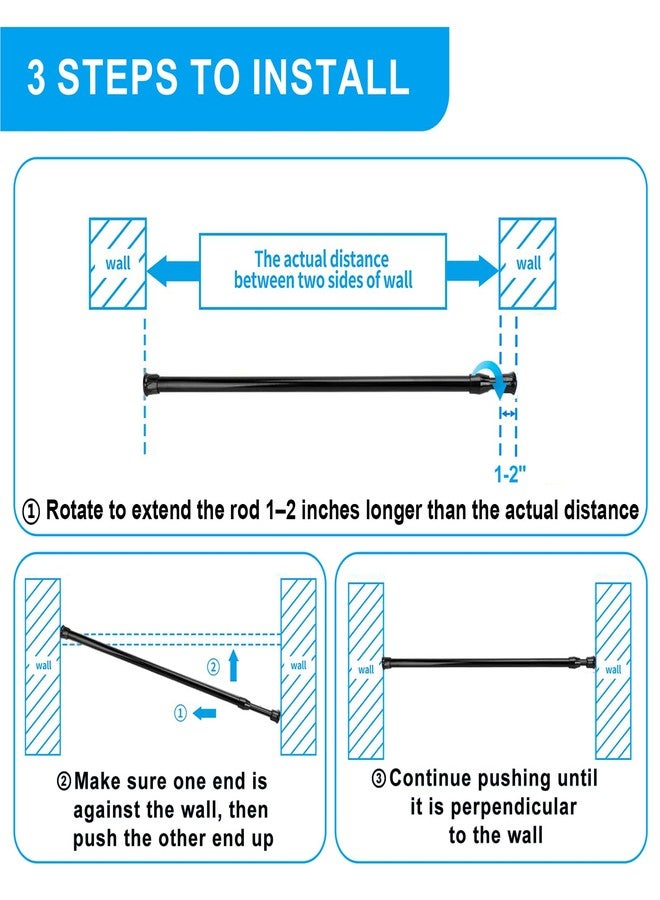 Ginbel Direct 2 Pack Tension Curtain Rod 15.7-28 Inch, Small Short Adjustable Extendable Spring Loaded Rods for Windows Cabinet Blinds Closet Bedroom Kitchen Bathroom Door No Drilling, Black - Image 4